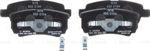 BOSCH 0 986 494 502 - Kit pastiglie freno, Freno a disco autozon.pro