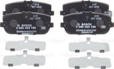 BOSCH 0 986 494 190 - Kit pastiglie freno, Freno a disco autozon.pro