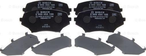 BOSCH 0 986 494 188 - Kit pastiglie freno, Freno a disco autozon.pro