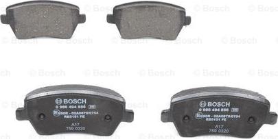 BOSCH 0 986 494 856 - Kit pastiglie freno, Freno a disco autozon.pro