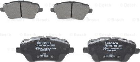 BOSCH 0 986 494 792 - Kit pastiglie freno, Freno a disco autozon.pro