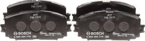 BOSCH 0 986 494 770 - Kit pastiglie freno, Freno a disco autozon.pro