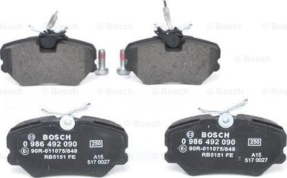 BOSCH 0 986 492 090 - Kit pastiglie freno, Freno a disco autozon.pro