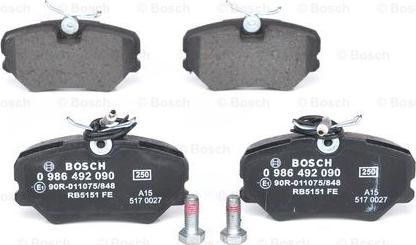 BOSCH 0 986 492 090 - Kit pastiglie freno, Freno a disco autozon.pro