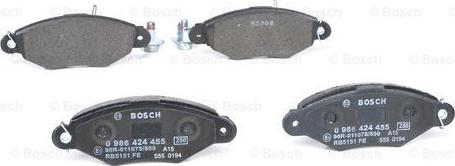 BOSCH 0 986 424 455 - Kit pastiglie freno, Freno a disco autozon.pro