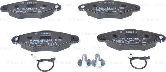 BOSCH 0 986 424 455 - Kit pastiglie freno, Freno a disco autozon.pro