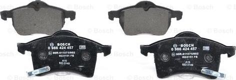 BOSCH 0 986 424 457 - Kit pastiglie freno, Freno a disco autozon.pro