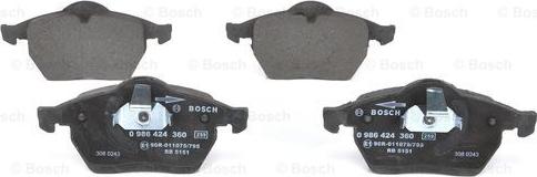 BOSCH 0 986 424 360 - Kit pastiglie freno, Freno a disco autozon.pro