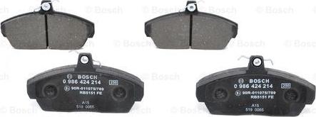 BOSCH 0 986 424 214 - Kit pastiglie freno, Freno a disco autozon.pro