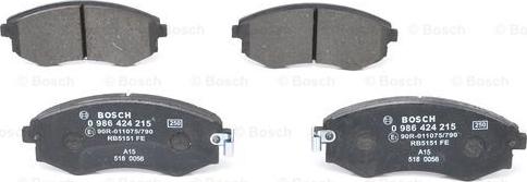 BOSCH 0 986 424 215 - Kit pastiglie freno, Freno a disco autozon.pro