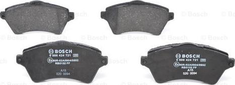 BOSCH 0 986 424 721 - Kit pastiglie freno, Freno a disco autozon.pro