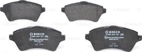 BOSCH 0 986 424 721 - Kit pastiglie freno, Freno a disco autozon.pro