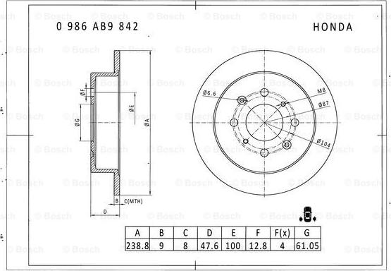 BOSCH 0 986 AB9 842 - Discofreno autozon.pro