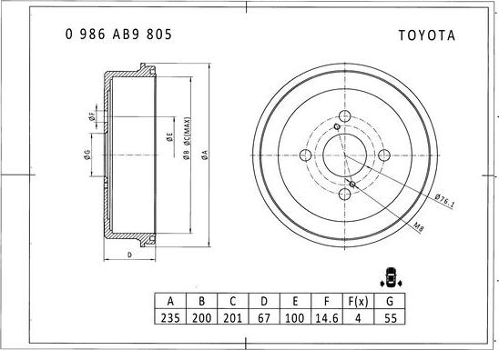 BOSCH 0 986 AB9 805 - Tamburo freno autozon.pro