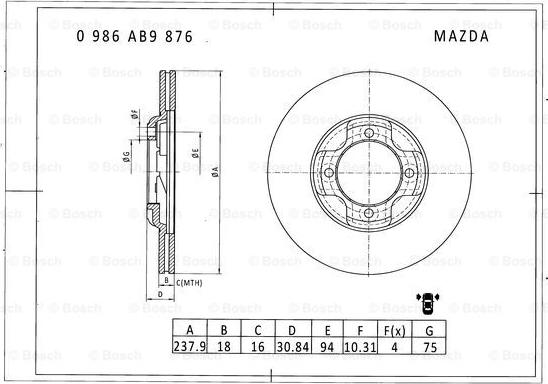 BOSCH 0 986 AB9 876 - Discofreno autozon.pro