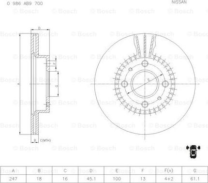 BOSCH 0 986 AB9 700 - Discofreno autozon.pro