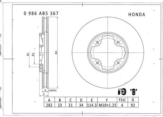 BOSCH 0 986 AB5 367 - Discofreno autozon.pro