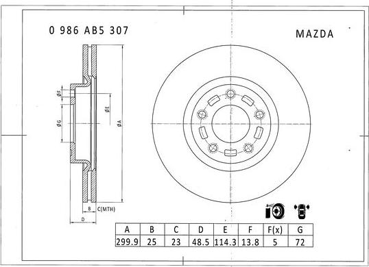 BOSCH 0 986 AB5 307 - Discofreno autozon.pro