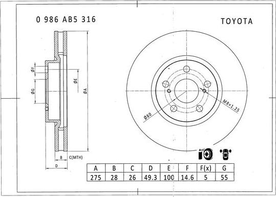 BOSCH 0 986 AB5 316 - Discofreno autozon.pro