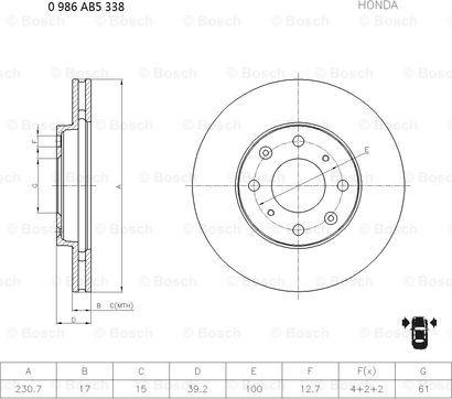 BOSCH 0 986 AB5 338 - Discofreno autozon.pro