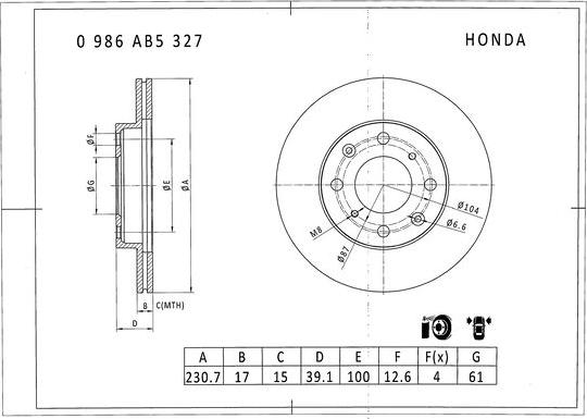 BOSCH 0 986 AB5 327 - Discofreno autozon.pro