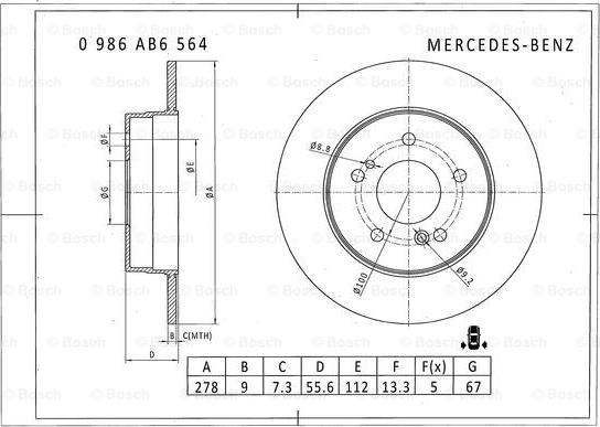 BOSCH 0 986 AB6 564 - Discofreno autozon.pro