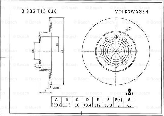 BOSCH 0 986 T15 036 - Discofreno autozon.pro