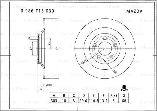 BOSCH 0 986 T15 030 - Discofreno autozon.pro