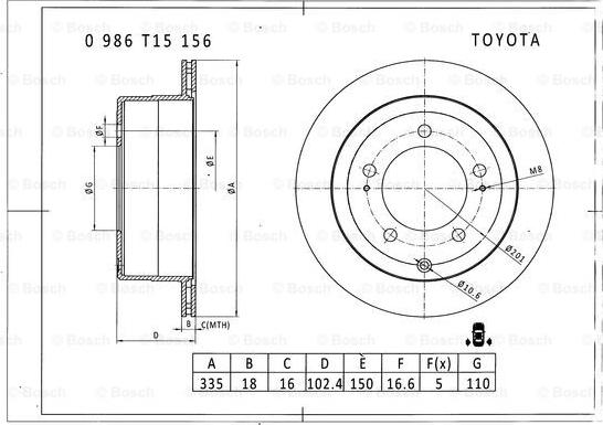 BOSCH 0 986 T15 156 - Discofreno autozon.pro