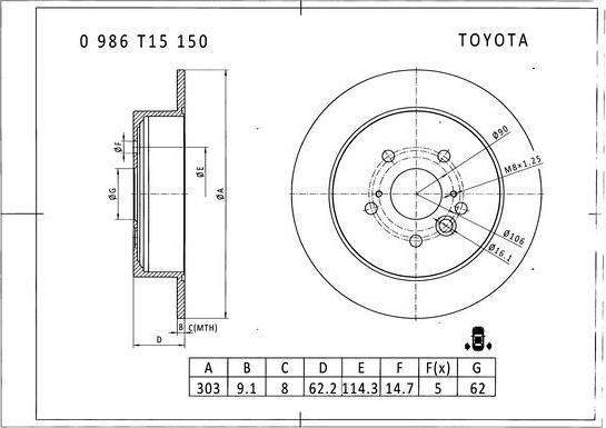 BOSCH 0 986 T15 150 - Discofreno autozon.pro