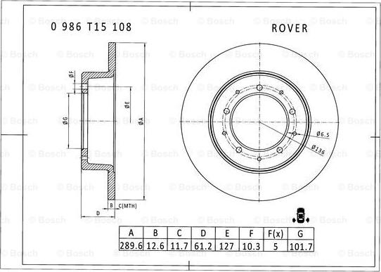 BOSCH 0 986 T15 108 - Discofreno autozon.pro