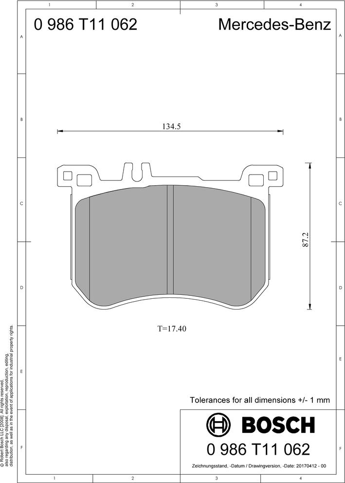 BOSCH 0986T11062 - Kit pastiglie freno, Freno a disco autozon.pro