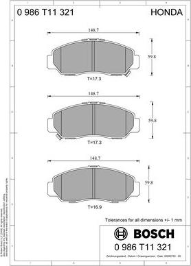 BOSCH 0 986 T11 321 - Kit pastiglie freno, Freno a disco autozon.pro