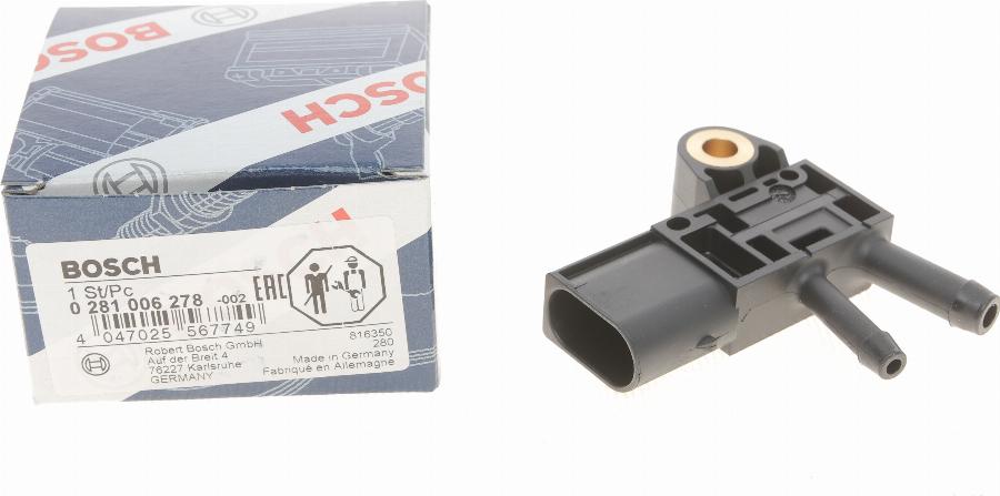 BOSCH 0 281 006 278 - Sensore, Pressione gas scarico autozon.pro