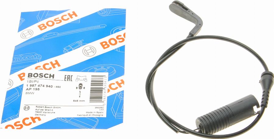 BOSCH 1 987 474 940 - Contatto segnalazione, Usura past. freno / mat. d'attrito autozon.pro