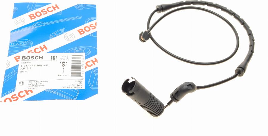 BOSCH 1 987 474 960 - Contatto segnalazione, Usura past. freno / mat. d'attrito autozon.pro