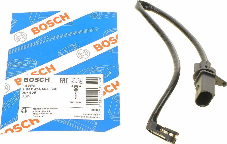 BOSCH 1 987 474 505 - Contatto segnalazione, Usura past. freno / mat. d'attrito autozon.pro