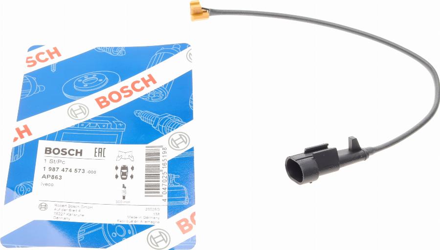 BOSCH 1 987 474 573 - Contatto segnalazione, Usura past. freno / mat. d'attrito autozon.pro