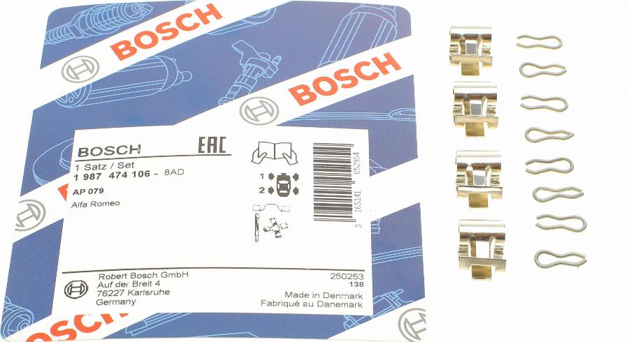 BOSCH 1 987 474 106 - Kit accessori, Pastiglia freno autozon.pro