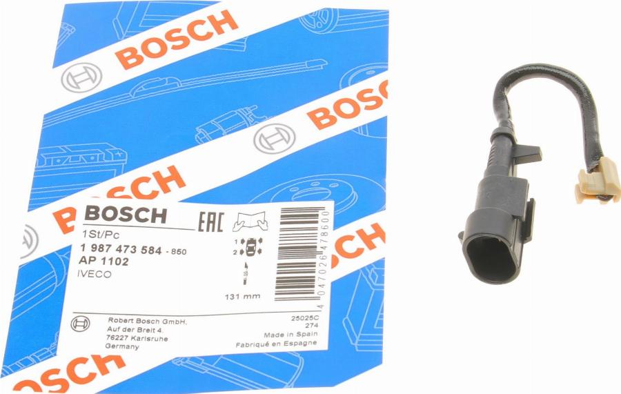 BOSCH 1 987 473 584 - Contatto segnalazione, Usura past. freno / mat. d'attrito autozon.pro