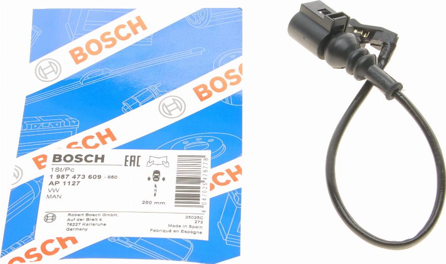 BOSCH 1 987 473 609 - Contatto segnalazione, Usura past. freno / mat. d'attrito autozon.pro