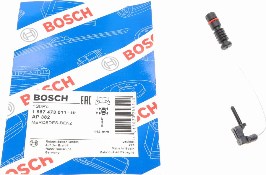 BOSCH 1 987 473 011 - Contatto segnalazione, Usura past. freno / mat. d'attrito autozon.pro