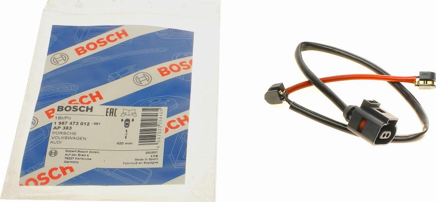 BOSCH 1 987 473 012 - Contatto segnalazione, Usura past. freno / mat. d'attrito autozon.pro