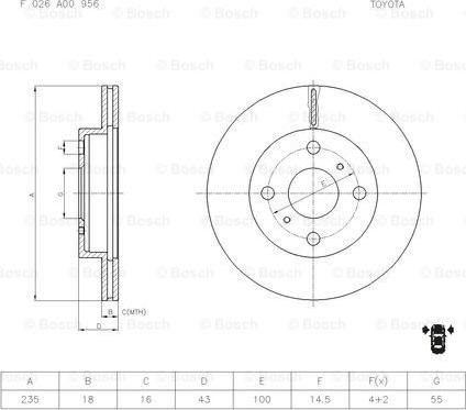 BOSCH F 026 A00 956 - Discofreno autozon.pro