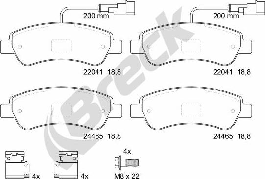 Breck 24465 00 703 10 - Kit pastiglie freno, Freno a disco autozon.pro