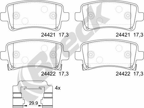 Breck 24421 00 704 20 - Kit pastiglie freno, Freno a disco autozon.pro