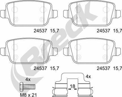 Breck 24537 00 702 00 - Kit pastiglie freno, Freno a disco autozon.pro