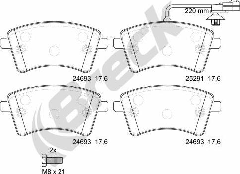 Breck 24693 00 701 10 - Kit pastiglie freno, Freno a disco autozon.pro