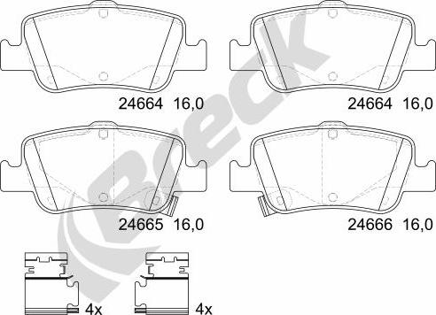 Breck 24664 00 704 10 - Kit pastiglie freno, Freno a disco autozon.pro