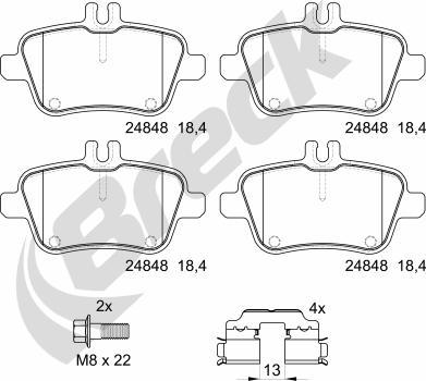 Breck 24848 00 704 00 - Kit pastiglie freno, Freno a disco autozon.pro